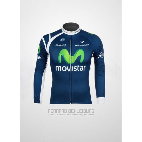 2012 Fahrradbekleidung Movistar Blau Trikot Langarm und Tragerhose